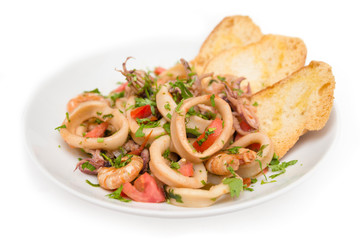 Dish of seafood stew 