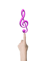 Human hand forefinger touching music note