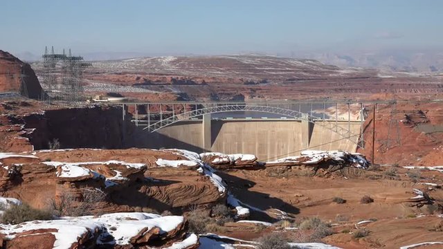 Arizona Glen Canyon Dam Bridge power lines desert 4K 066