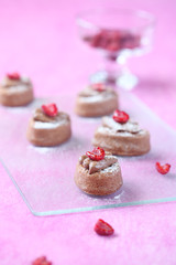 Mini Cakes with Chocolate Cream and Raspberries