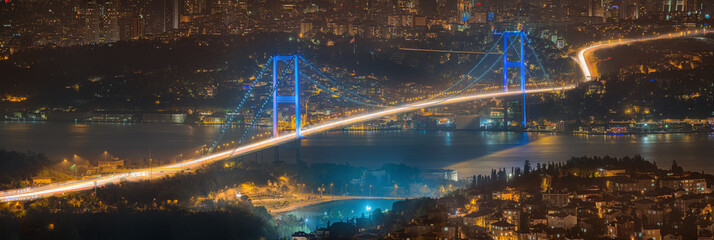 View of Bosphorus bridge at night Istanbul