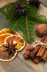 Spices and dried oranges