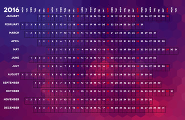Linear calendar 2016