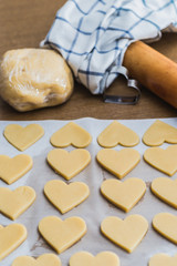 Baking homemade butter cookies, heart shape