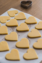 Baking homemade butter cookies, heart shape