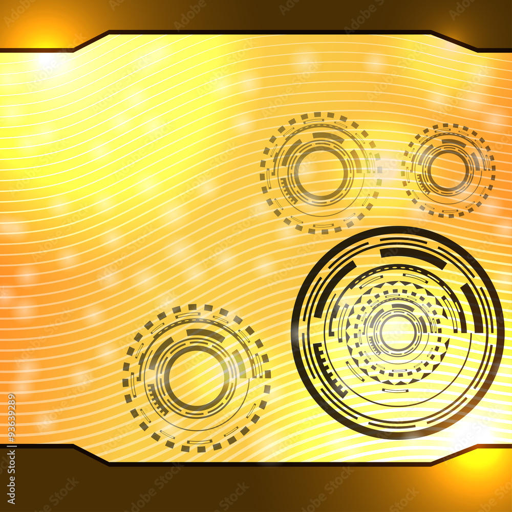 Poster abstract technology yellow background with circular elements