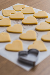 Baking homemade butter cookies, heart shape