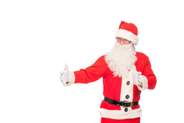 Portrait of happy Santa Claus with a huge sack