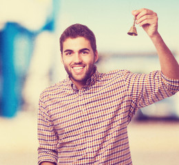 Naklejka premium man using ring bell