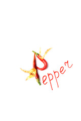 Red hot pepper with flames isolated on white background