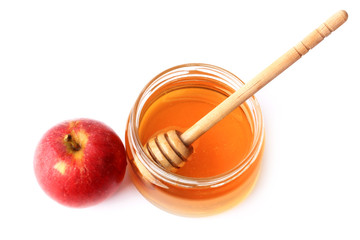 apple and honey isolated on white background