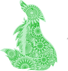 Sitzender Fuchs mit Ornamenten grün