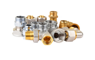 Plumbing fitting and tubulure, isolated on white background    .