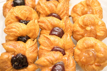rows of tasty buns close up