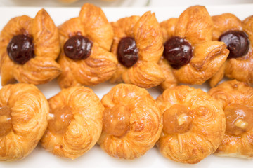 rows of tasty buns close up