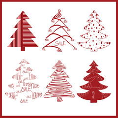 red decorative fir trees on a white background