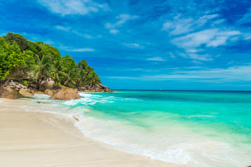 Anse Patates - tropical beach on island La Digue, Seychelles