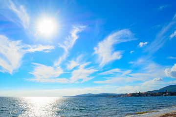 Shining sun over the horizon