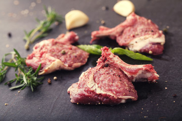 Fresh raw lamb ribs with spices