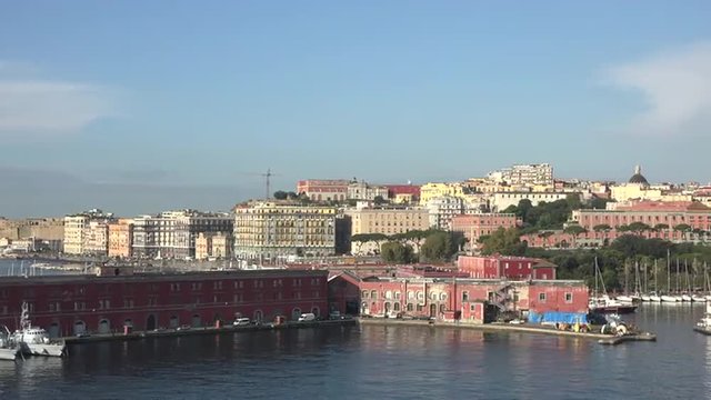 Naples Italy port harbor and city pan 4K 008