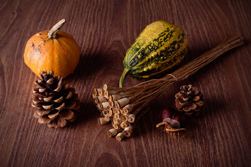 Autumn concept on wooden background