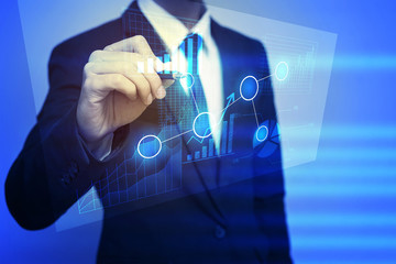 Closeup image of businessman drawing  graph,business strategy as