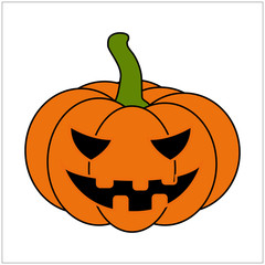 Halloween pumpkin vector illustration, Jack O Lantern  isolated on white background. Scary orange picture with eyes.