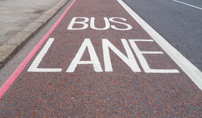 Bus lane traffic signs on asphalt