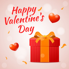 Red gift on Valentine's day, Happy Valentine's Day inscription