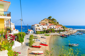 A view of Kokkari fishing village with beautiful beach, Samos island, Greece