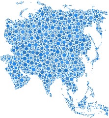 Decorative map of Asia. Mosaic of blue bubbles