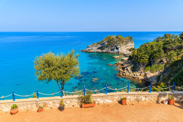 View of endless blue sea on coast of Samos island, Greece