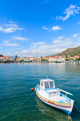 Typical colourful fishing boat in Pythagorion port, Samos island, Greece