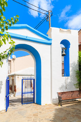 Entrance gate to Greek church in Kokkari town, Samos island, Greece