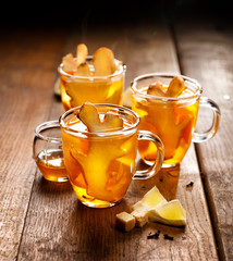 Ginger tea with the addition of citrus, honey and cloves