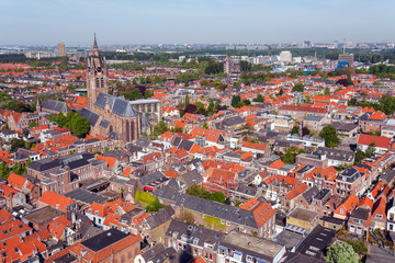 Naklejka na ściany i meble Aerial View of Old City, Delft, Holland