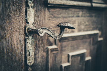 detail of old wooden door. Selective focus