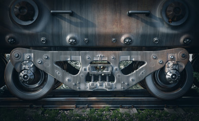 Naklejka premium Industrial rail train wheels closeup technology conceptual background