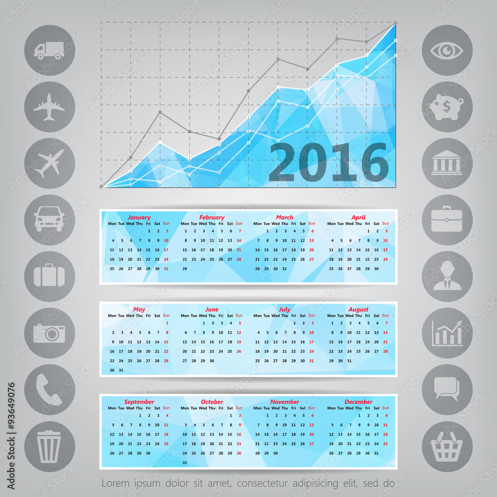 Poster abstract colorful triangular polygonal 2016 year calendar with b