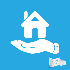 Fototapeta na wymiar flat hand showing the icon of home - vector illustration