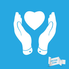 flat heart icon in hands, vector illustration