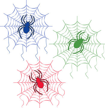 vector illustration of a colored spiderwebs set with spiders inside