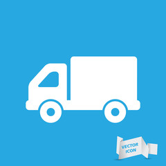 flat truck icon button on a blue background