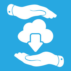 two hands with cloud computing download icon. Vector illustratio