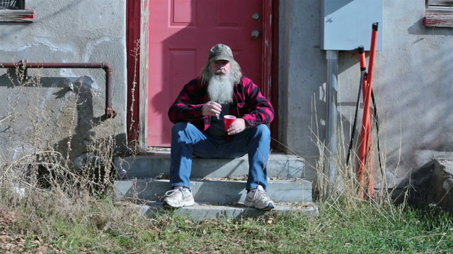 Homeless man sad poor long hair and beard HD 0142