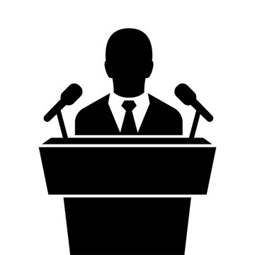 recommend clip art: speaker black icon. orator speaking from tribune 