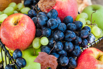 Naklejka na ściany i meble Fresh ripe autumn apples and grapes
