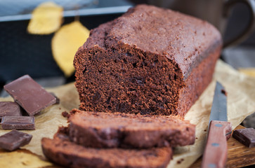 Homemade chocolate banana loaf cake