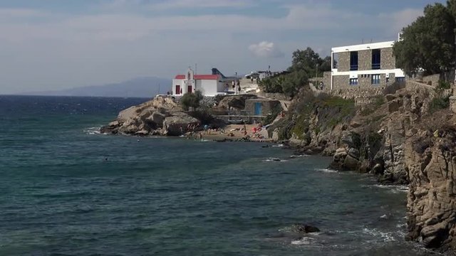 Mykonos Greece beautiful beach coast cliff 4K 146