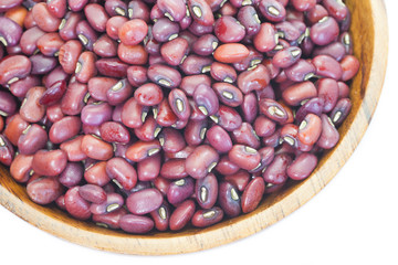 Adzuki bean or red bean in wood bowl on white background
